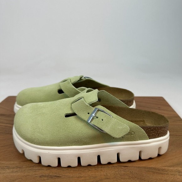 New NWT Womens Birkenstock Papillio Chunk7 Boston Green Suede Clogs Size 37 US 6 - Picture 2 of 8